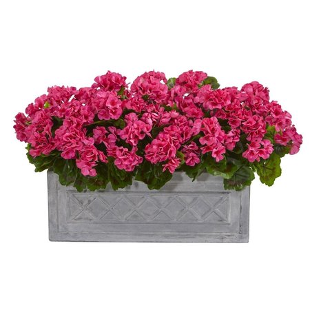 NEARLY NATURALS 18 in. Geranium Artificial Plant in Stone Planter - Beauty 8061-BU